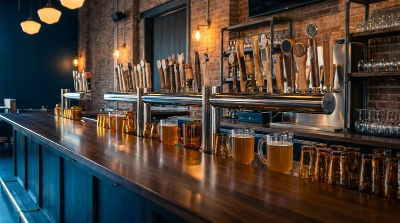 Tap handles and glassware on a polished bar, Nebraska Liquor License Guide