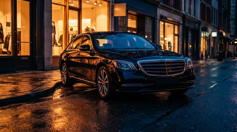 Black sedan waiting on a wet city street at night, How to Start a Limousine, Taxi or Charter Bus Business in Nebraska