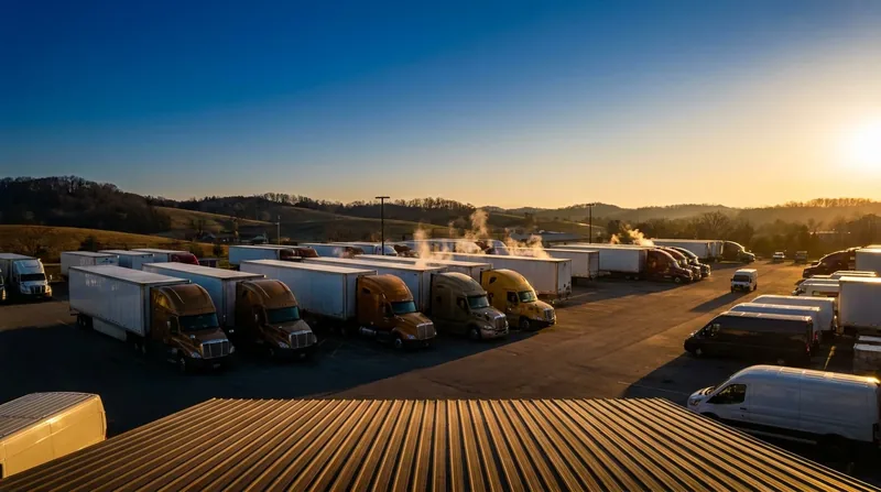 Box trucks and semis at a logistics yard, How to Start a Moving Company in Nebraska